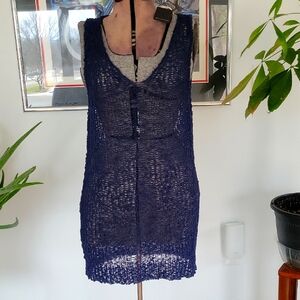 Scaglione Gilet Macrame Top, Navy, Small, NWT